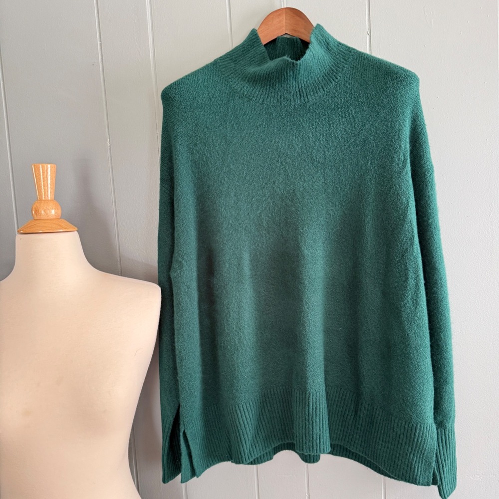 J.Crew Extra-Soft Mock Neck Sweater XL Forest Green Merino Blend CU698 NWT